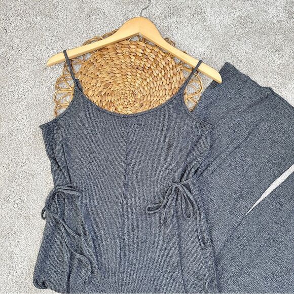 Gilly Hicks Cozy Lounge Jumpsuit Romper Knit Wide Leg Side Tie Heather Gray - Picture 3 of 11